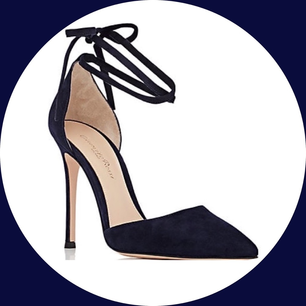 Gianvito Rossi Blue Suede Dorsay Ankle Strap Heels - Picture 4 of 13